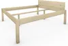 A wooden bed frame with a headboard, shown from a diagonal angle against a white background. Produktbild-Vorschau