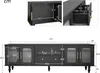 Collage of images showing a black TV stand with dimensions indicated. Anteprima dell’immagine prodotto