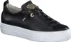 A studio shot of a single black leather sneaker with a white platform sole. Voir les images du produit