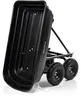 A black garden wagon with four wheels, shown from a slightly elevated angle. Náhled obrázku produktu