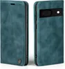 A teal flip-style phone case for a Google Pixel 8 is shown from two angles. Produktbild-Vorschau