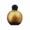 A round, brown glass perfume bottle with a black cap, isolated on a white background. Anteprima dell’immagine prodotto
