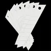 A fan of white rectangular blades with a hole at the top, arranged diagonally against a black background. Produktbild-Vorschau