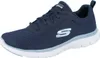 A single navy blue Skechers Flex Appeal 4.0 shoe is shown from a side angle against a white background. Voir les images du produit