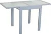A light gray extendable table with a glass top, shown from a diagonal angle against a white background. Produktbild-Vorschau