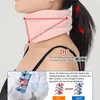 A person wearing a pink neck brace, with diagrams and text explaining its function. Produktbild-Vorschau