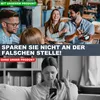 A split image showing people interacting in a cafe on the top half and a woman looking frustrated at her phone on the bottom half. Produktbild-Vorschau