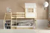 A child's bedroom with a wooden bunk bed with a house-shaped top bunk. Produktbild-Vorschau