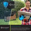 A collage showing a KESSER® Kaminholzregal in different scenarios, including in the rain, filled with firewood, and a man holding firewood. Produktbild-Vorschau