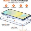 A clear phone case is shown with its features highlighted by text and icons. Produktbild-Vorschau