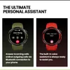 Two smartwatches, one green and one red, are displayed side-by-side with text describing their features. Produktbild-Vorschau