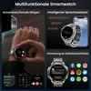 A collage of images showcasing the features of a smartwatch, including making calls, using a voice assistant, and receiving notifications. Produktbild-Vorschau