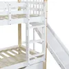 A close-up view of a white bunk bed with a slide and ladder, against a white background. Náhled obrázku produktu