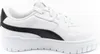 A side view of a white Puma sneaker with a black stripe. Voir les images du produit