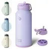 Edelstahl Trinkflasche 1L mit Strohhalm Thermoskanne Sport Produktbild-Vorschau 1