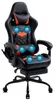 A black and orange gaming chair with blue circular accents on the backrest and seat, and a footrest extended. Anteprima dell’immagine prodotto