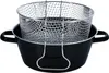 A black enamel deep fryer pot with a silver mesh basket insert. Produktbild-Vorschau