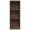 A tall, narrow, three-shelf bookcase with a dark brown wood grain finish, presented against a white background. Podgląd zdjęcia produktu
