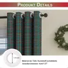 Close-up of plaid curtains with grommets, a measurement diagram of a grommet, and text details. Podgląd zdjęcia produktu