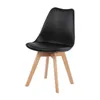 A black dining chair with wooden legs is shown against a white background. Náhled obrázku produktu