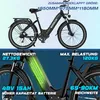A split image showing an electric bicycle with specifications listed. Produktbild-Vorschau