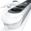 A close-up, studio shot of a white power strip with multiple outlets and a plug. Produktbild-Vorschau
