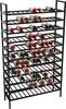 A black metal wine rack filled with wine bottles. Podgląd zdjęcia produktu