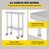 A stainless steel prep table with wheels, shown in multiple close-up views highlighting its features and construction. Podgląd zdjęcia produktu