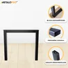 A black table leg frame is shown in the center of the image, with close-up marketing graphics on the right side highlighting features. Produktbild-Vorschau