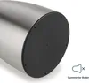 Close-up view of the bottom of a thermos flask, showing its stainless steel body and black rubber base. Produktbild-Vorschau