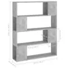 A product image of a gray bookshelf with dimensions shown. Náhled obrázku produktu