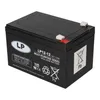 A black 12V 12Ah AGM battery with labels and symbols. Produktbild-Vorschau