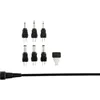 A collection of power adapter tips and a cable on a white background. Produktbild-Vorschau