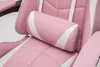 A close-up view of a pink and white gaming chair's headrest pillow. Produktbild-Vorschau