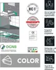 Collage of illustrations and certifications related to building materials. Produktbild-Vorschau