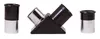 Three telescope eyepieces are displayed against a white background. Two are individual eyepieces, one on each side, and the third is a pair of eyepieces mounted on a black stand in the center. Produktbild-Vorschau