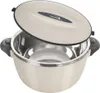 A cream-colored insulated bowl with a silver interior and a partially open lid. Voir les images du produit