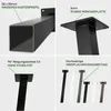 A collage of four images showing details of table legs, including their profile, mounting plate, angle, and different color options. Produktbild-Vorschau
