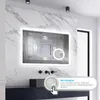A modern bathroom with a lighted mirror, sink, and faucets. Produktbild-Vorschau