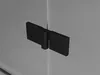 A close-up shot of a black hinge on a glass shower door. Produktbild-Vorschau