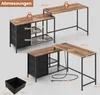 A diagram showing the dimensions of an L-shaped desk with drawers and shelves. Anteprima dell’immagine prodotto