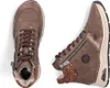 A pair of brown high-top sneakers with leopard print accents and zippers, displayed against a white background. Produktbild-Vorschau