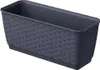 A dark gray rectangular planter with a woven texture and a matching saucer, shown from a three-quarter angle. Voir les images du produit
