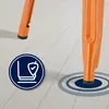 Close-up of an orange bar stool leg on a light-colored wooden floor, with a circular graphic indicating floor protection. Náhľad obrázku produktu