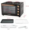 A product shot of a Kalorik mini oven with dimensions and included accessories. Produktbild-Vorschau