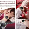 Collage of images showing a woman wearing a smartwatch, close-ups of the smartwatch display, and marketing text. Produktbild-Vorschau