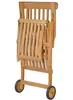 A folded teak deckchair with wheels against a white background. Produktbild-Vorschau
