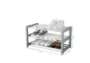 A three-tier shoe rack with various shoes on each shelf, set against a white background. Produktbild-Vorschau