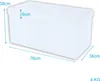 Dimensions are shown for a white storage ottoman. Podgląd zdjęcia produktu