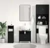 A bathroom vanity set with a sink, cabinet, toilet, and storage units. Produktbild-Vorschau
